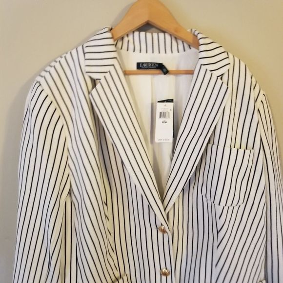 NWT Lauren Ralph Lauren Plus Size Piqué Striped Blazer Size 22W - Picture 9 of 9
